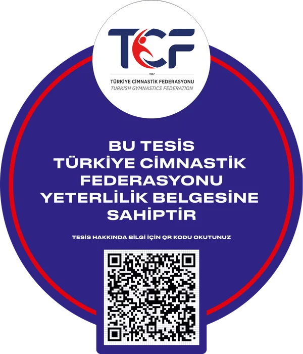 Türkiye Cimnastik Federasyonu Tesis Yeterlilik Belgesi rozeti ve QR kodu – CİMCİMPARK Kahramanmaraş